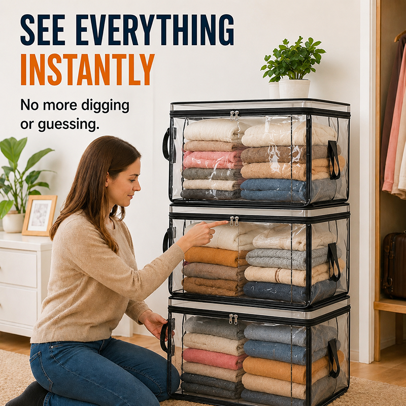 🔥Last Day 49% OFF📦Portable Large Heavy-Duty Thick Plastic Clear Storage Box with Hinged Lid | Home, Travel & Camping (Biodegradable materials)