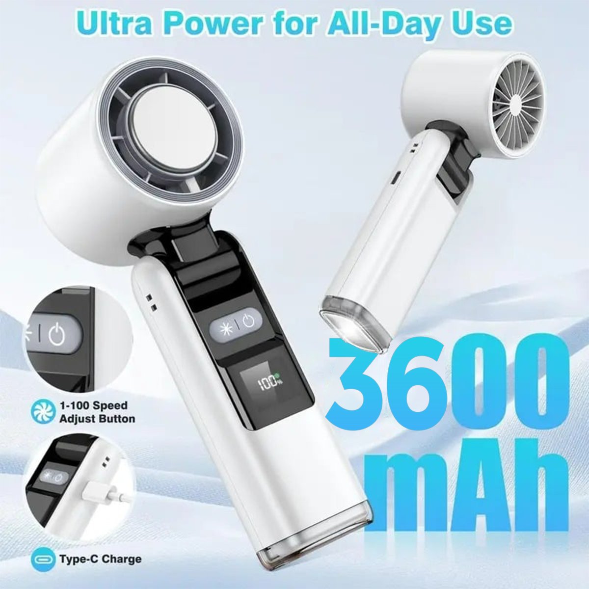 🌀Summer Hot Sale- Multifunction Portable Handheld Turbo Ice-Cooling Fan | AC-Like Gel Pad Tech❄️