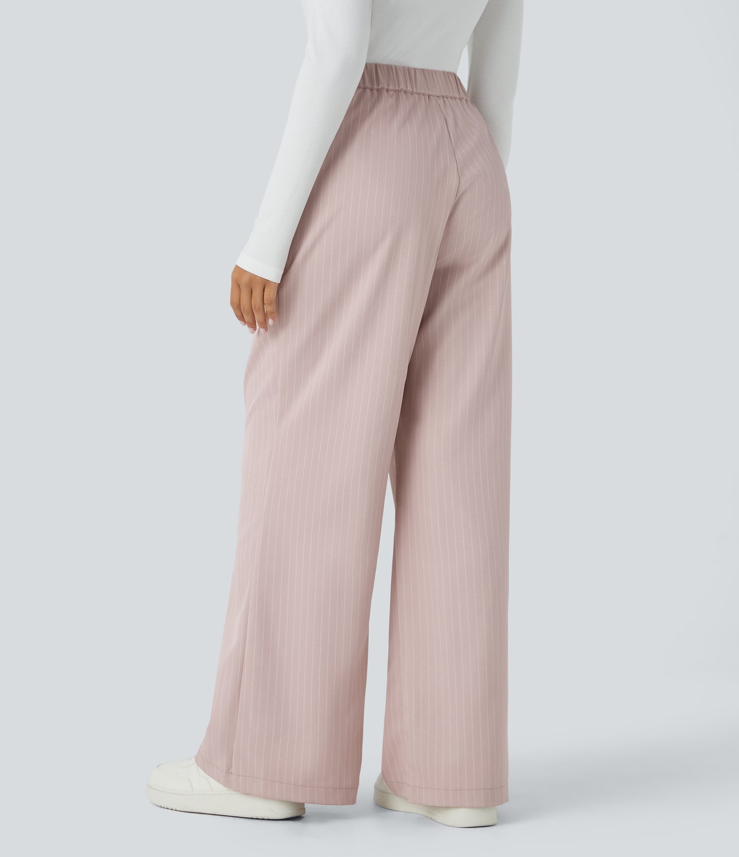 High Waisted Zipper Pocket Wide Leg Striped Work Pants