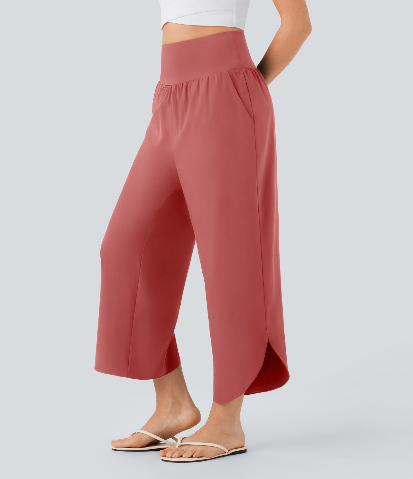 High Waisted Tummy Control Pocket Hem Quick Dry Pants