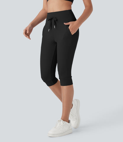 High Waisted Drawstring Pocket Yoga Pedal Pusher Joggers