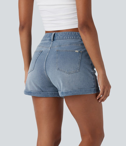 Mellomhøy midje med glidelåslommer og casual denimshorts 7,5 cm