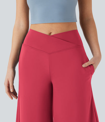 High Waisted Wide Leg Cool Touch Yoga Pedal Pusher Pants with Pockets