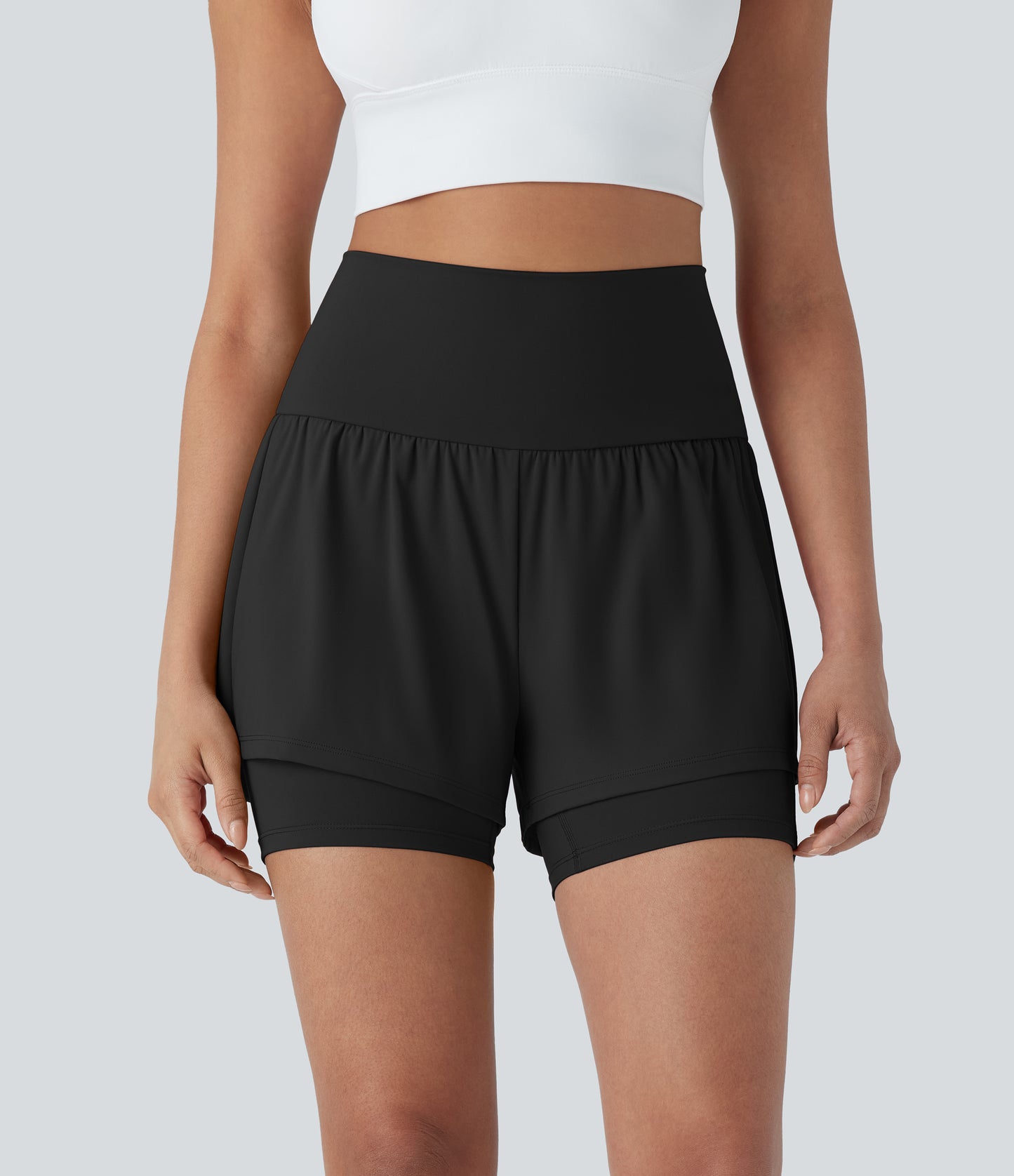 Luftige 2-i-1 yogashorts med superhøy midje og kul berøring, 13 cm og lommer
