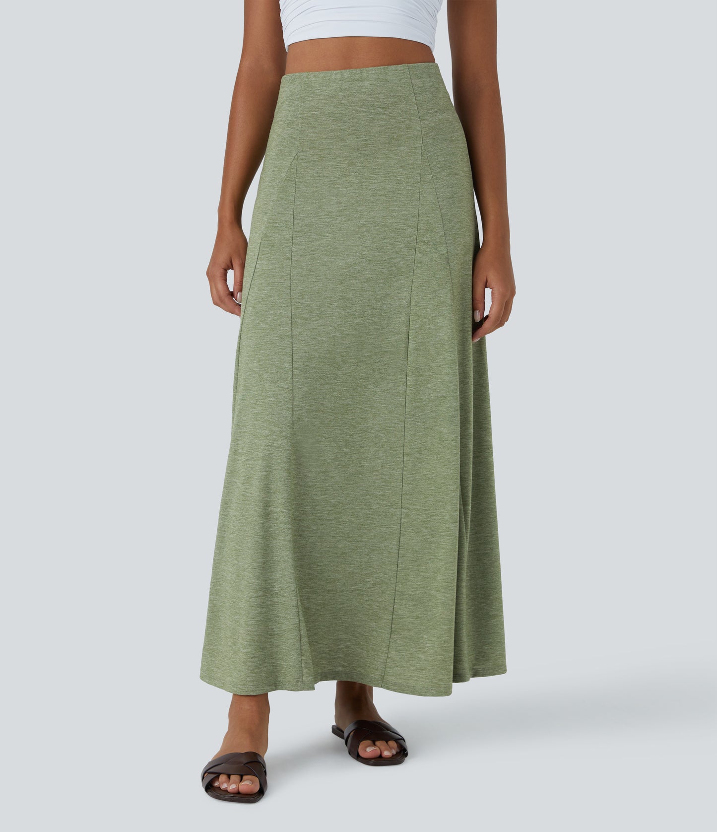 High Waisted Side Zipper Maxi Casual Flare Skirt