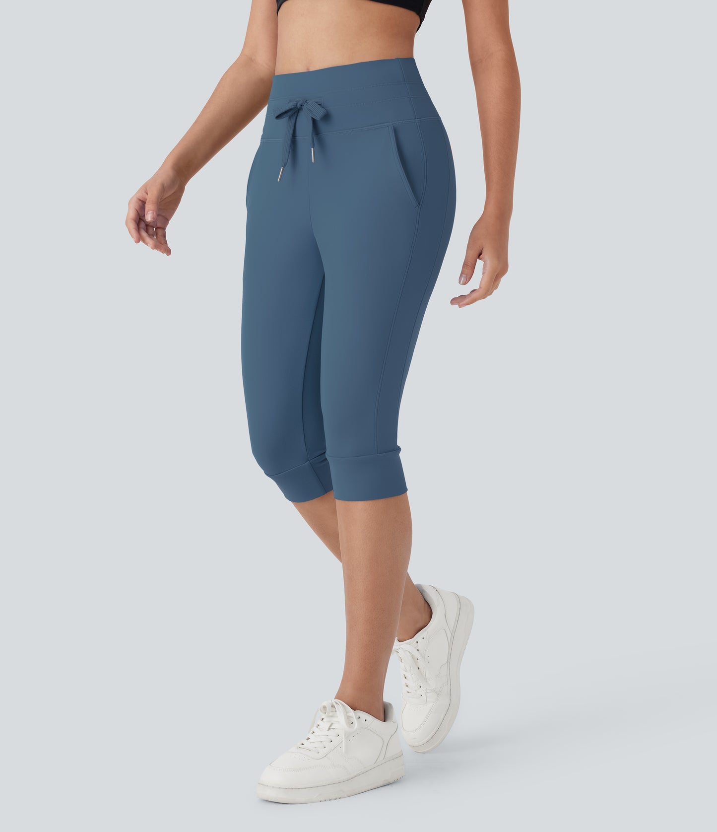 High Waisted Drawstring Pocket Yoga Pedal Pusher Joggers