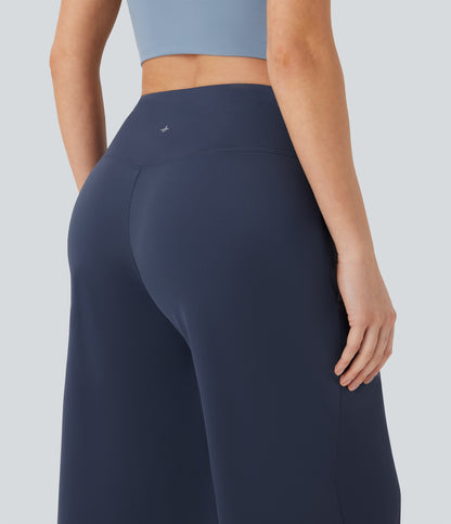 High Waisted Wide Leg Cool Touch Yoga Pedal Pusher Pants with Pockets