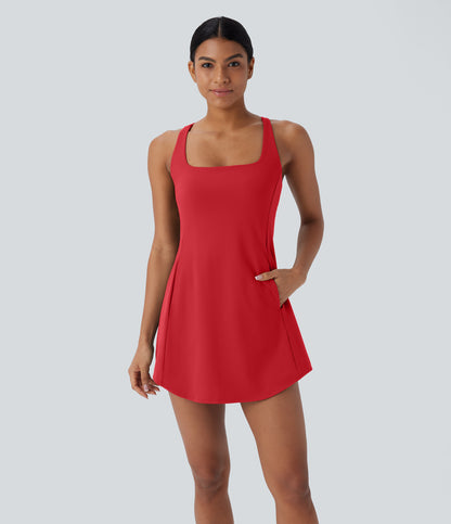 Cut Out Pocket 2-Piece Mini Yoga Active Dress