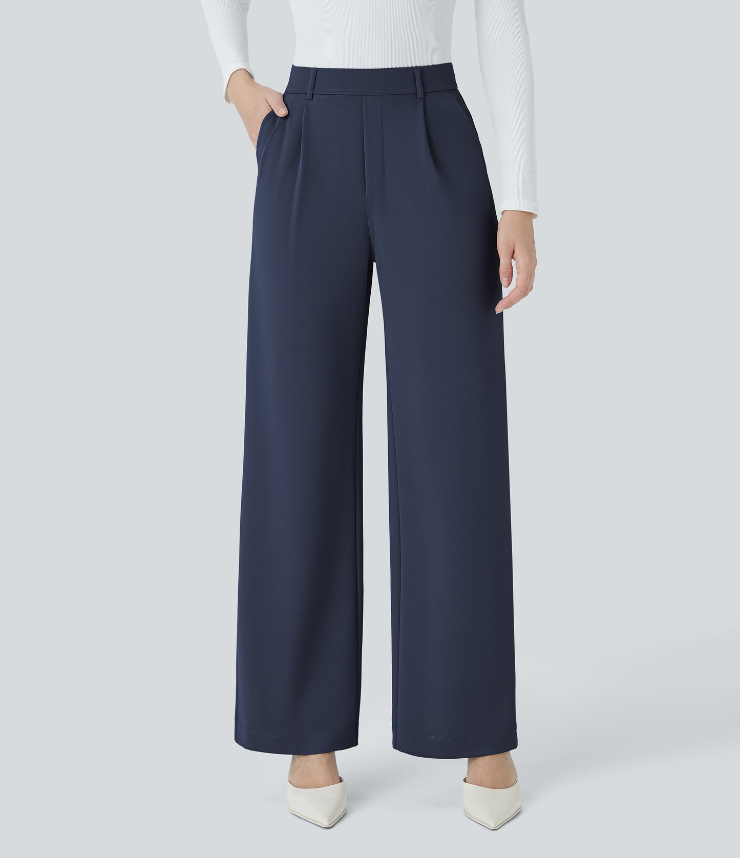 High Waisted Pocket Straight Leg Crepe Work Pants