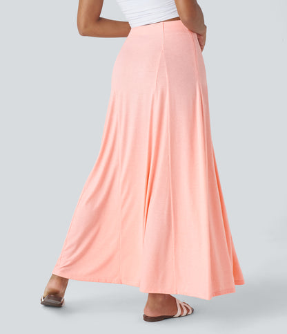 High Waisted Side Zipper Maxi Casual Flare Skirt