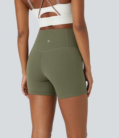 Høy midje magekontroll sidelommer formende treningsbiker shorts 12,5 cm