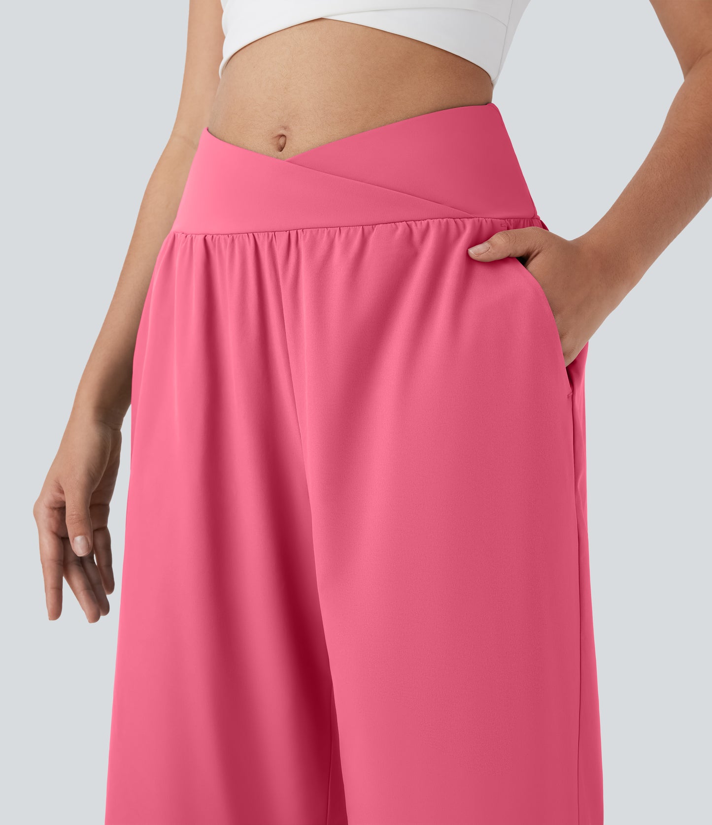 High Waisted Crossover Pocket Quick Dry Capri Pants