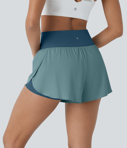 QuickDry Laufshorts mit hoher Taille, reflektierenden Punkten, überkreuztem Saum und 2-in-1-Taschen