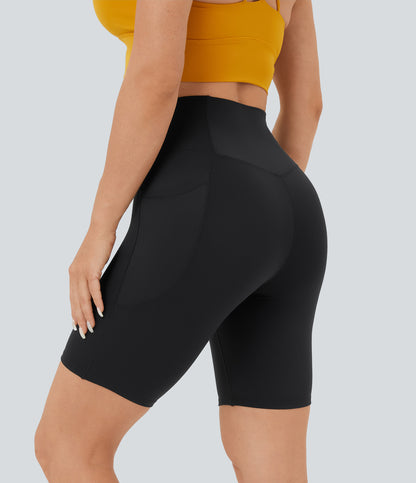 Høy midje, krysslommer i yoga-biker-shorts, 18 cm – UPF50+