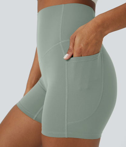 Høy midje magekontroll sidelommer formende treningsbiker shorts 12,5 cm