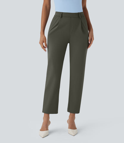 High Waisted Pocket Ankle Length Tapered Work Pants