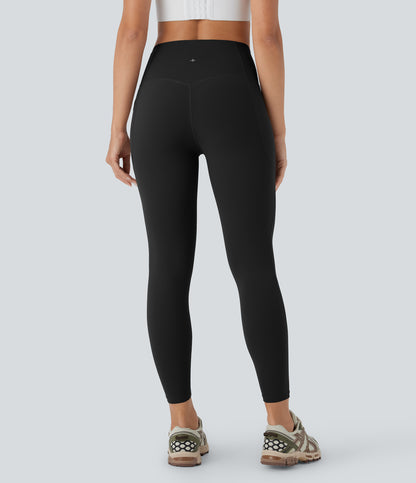 Hoch taillierte, bauchkontrollierende, integrierte Unterwäsche, antibakterielle, formende 7/8-Workout-Leggings mit Taschen