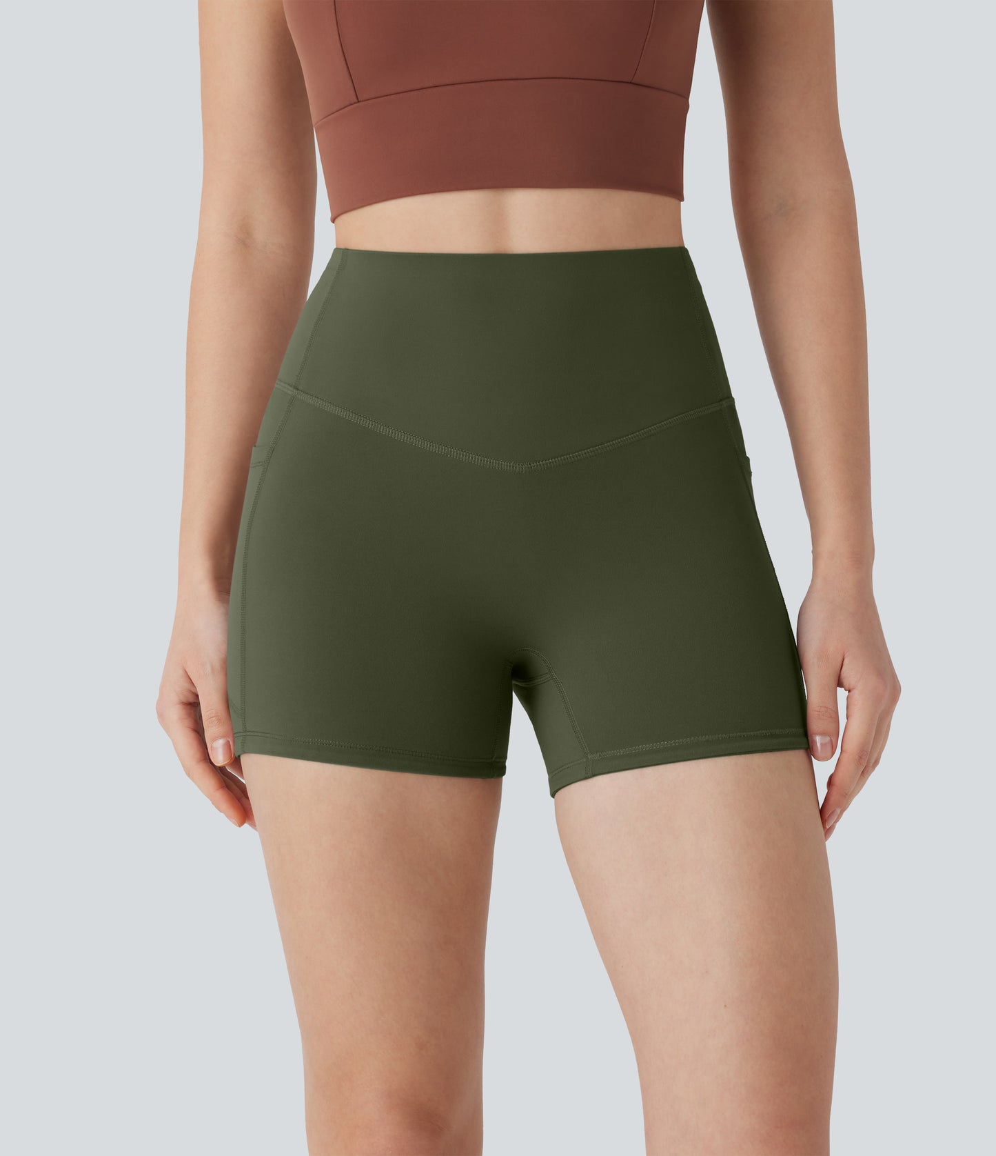 Hoch taillierte, bauchkontrollierende, formende Trainings-Bikershorts mit Tasche, 3 Zoll