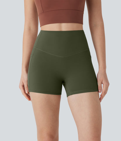 Hoch taillierte, bauchkontrollierende, formende Trainings-Bikershorts mit Tasche, 3 Zoll