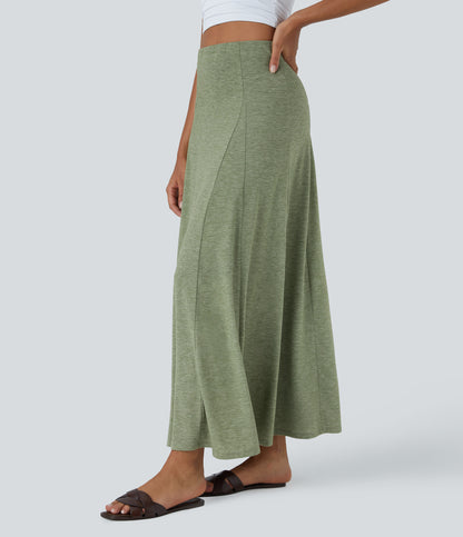 High Waisted Side Zipper Maxi Casual Flare Skirt