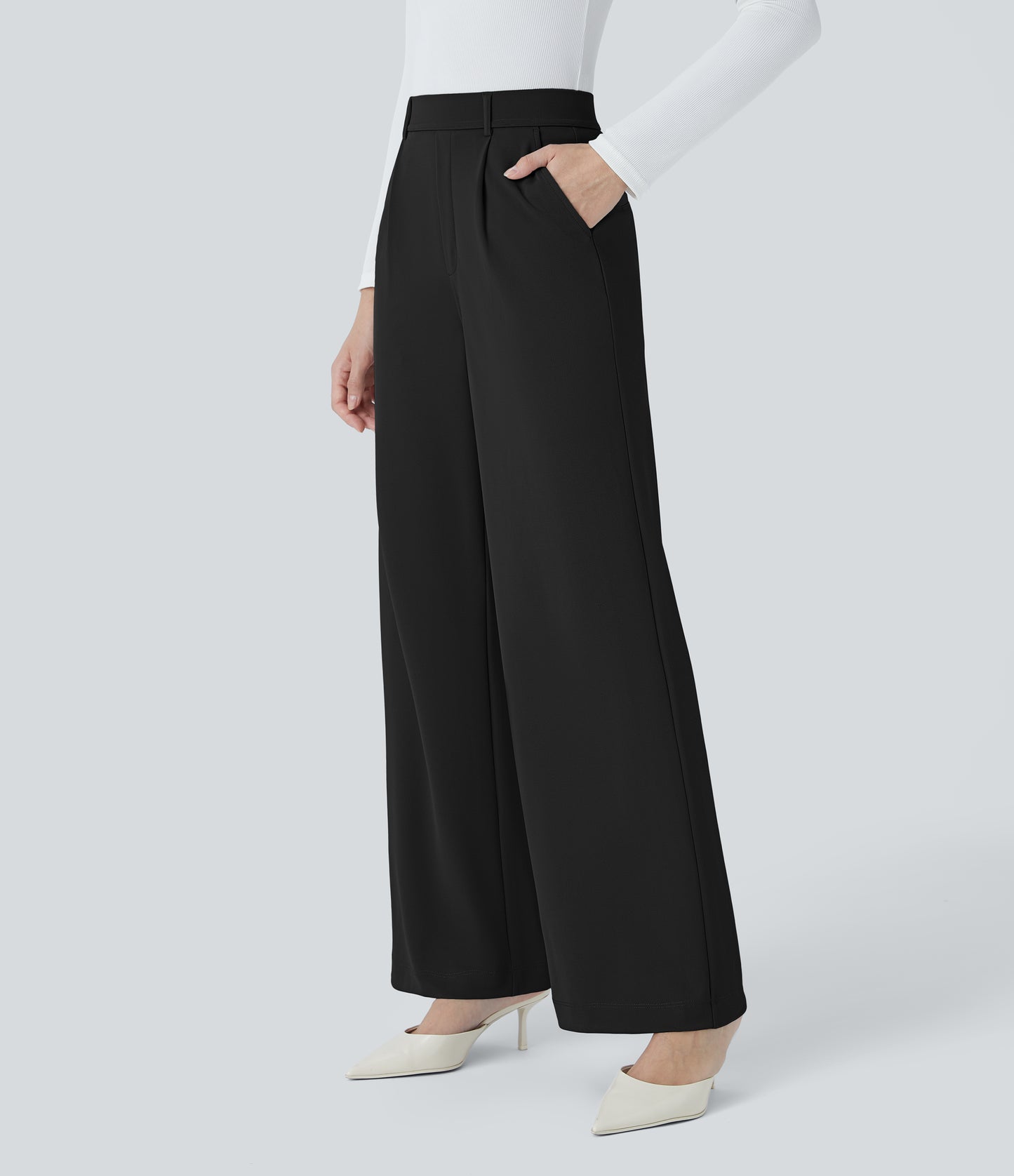 High Waisted Pocket Straight Leg Crepe Work Pants