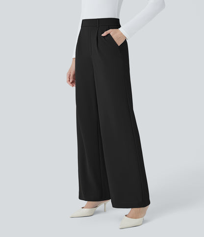High Waisted Pocket Straight Leg Crepe Work Pants