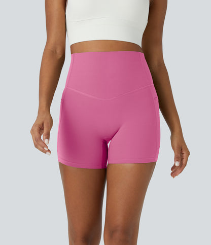 Høy midje magekontroll sidelommer formende treningsbiker shorts 12,5 cm