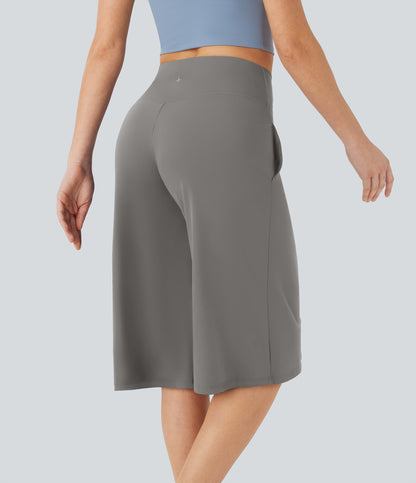 High Waisted Wide Leg Cool Touch Yoga Pedal Pusher Pants with Pockets