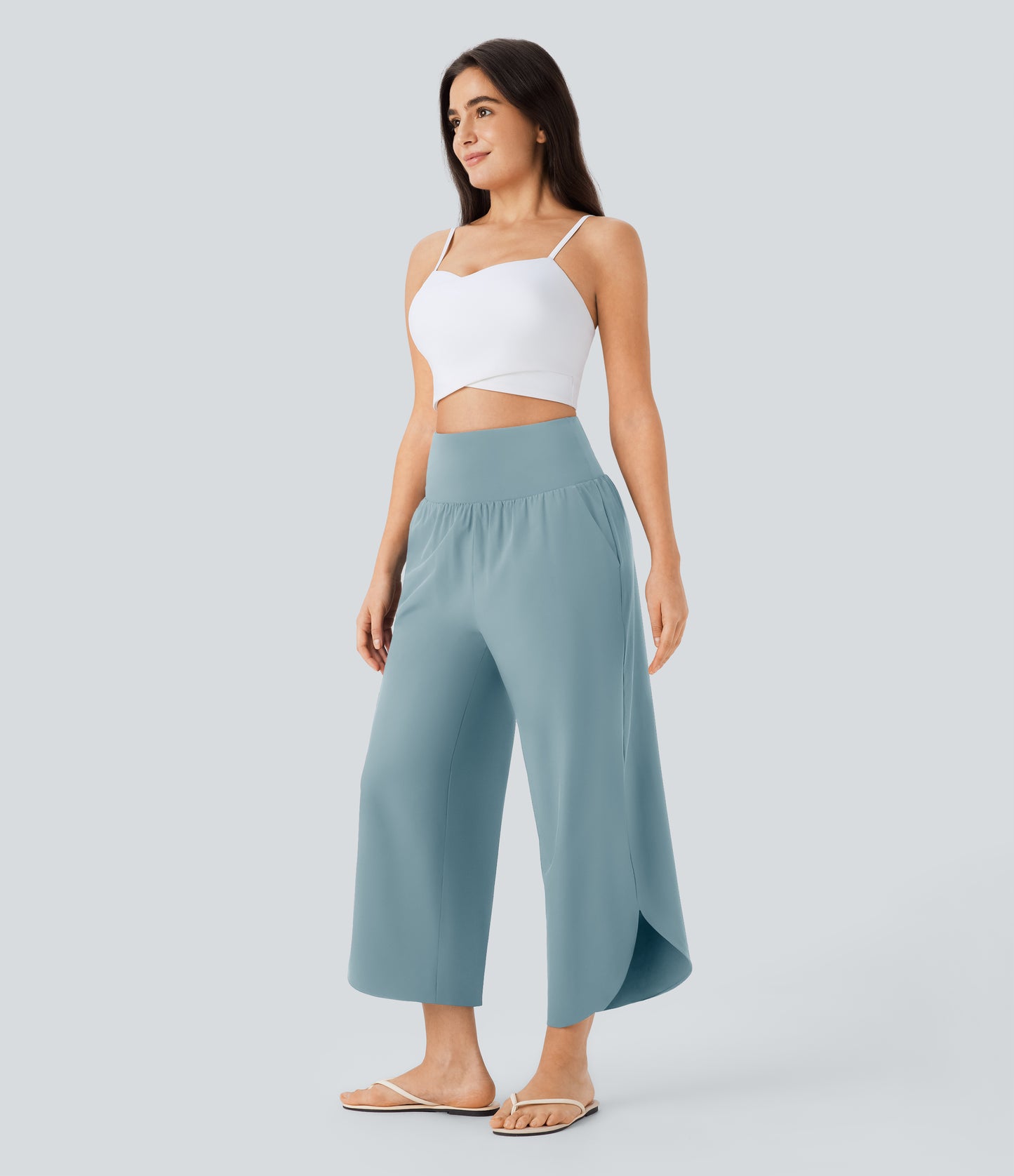 High Waisted Tummy Control Pocket Hem Quick Dry Pants