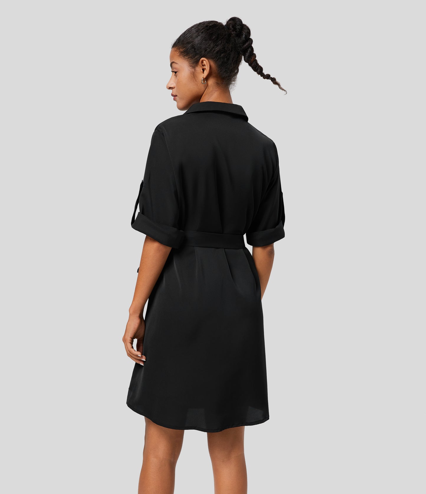 Roll Up Sleeve Belted Relaxed Work Shirt Dress