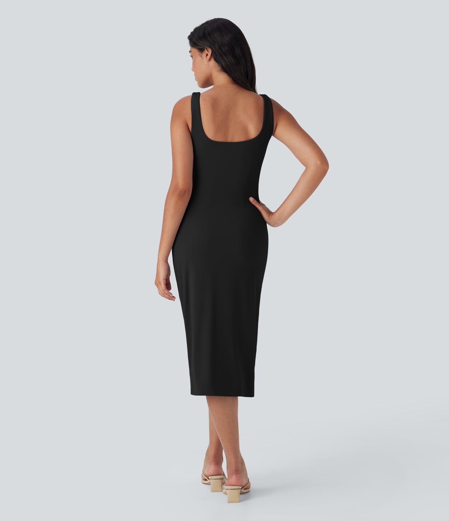 Square Neck Corset Ruched Bodycon Midi Cool Touch Dress-D/DD/DDD/F Cups