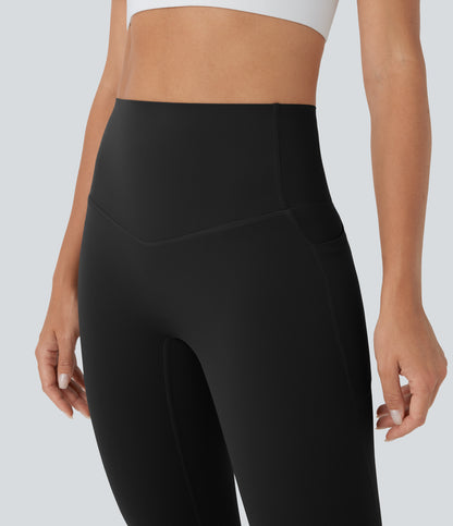 Hoch taillierte, bauchkontrollierende, integrierte Unterwäsche, antibakterielle, formende 7/8-Workout-Leggings mit Taschen