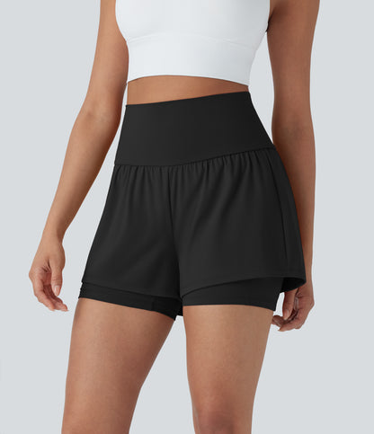 Luftige 2-i-1 yogashorts med superhøy midje og kul berøring, 13 cm og lommer