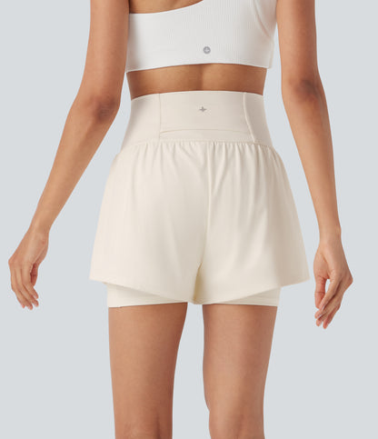 Luftige 2-i-1 yogashorts med superhøy midje og kul berøring, 13 cm og lommer