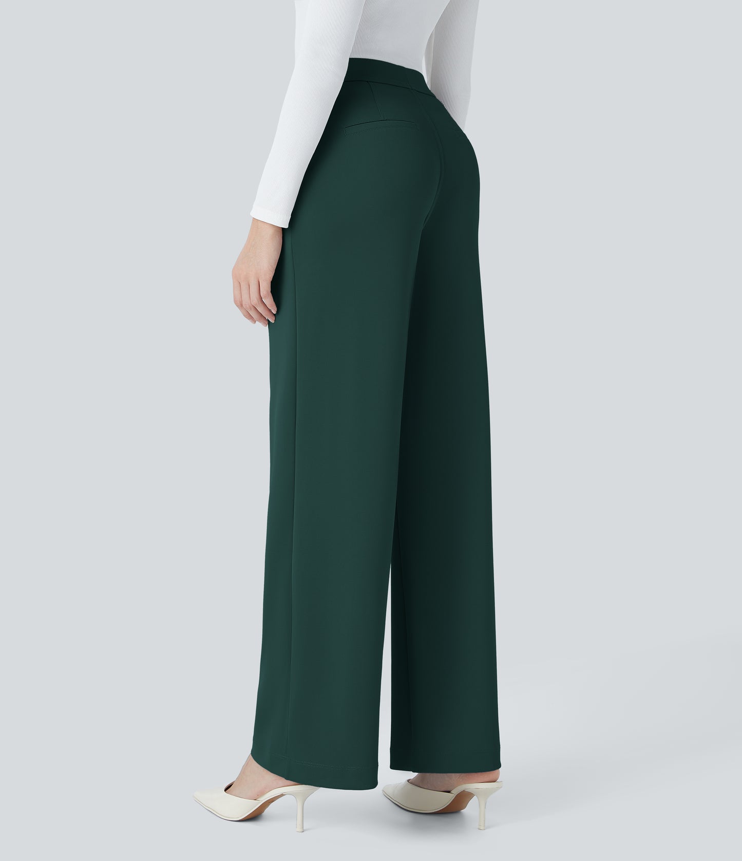 High Waisted Pocket Straight Leg Crepe Work Pants