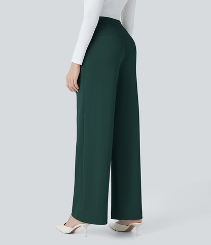 High Waisted Pocket Straight Leg Crepe Work Pants