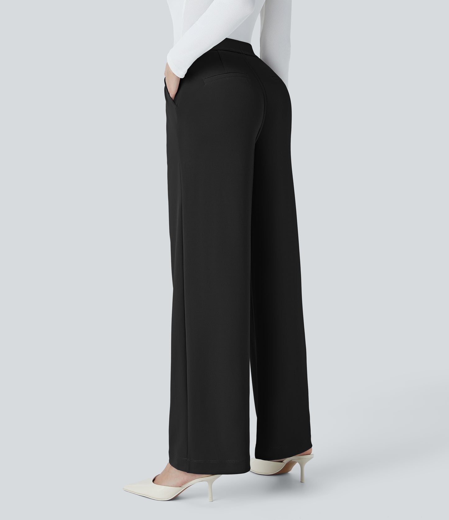 High Waisted Pocket Straight Leg Crepe Work Pants