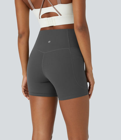 Høy midje magekontroll sidelommer formende treningsbiker shorts 12,5 cm