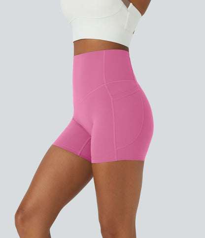 Høy midje magekontroll sidelommer formende treningsbiker shorts 12,5 cm