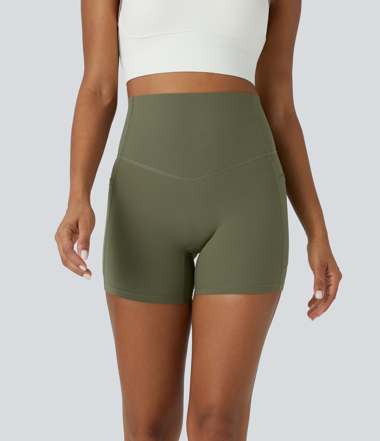 Høy midje magekontroll sidelommer formende treningsbiker shorts 12,5 cm