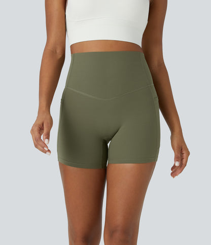 Høy midje magekontroll sidelommer formende treningsbiker shorts 12,5 cm