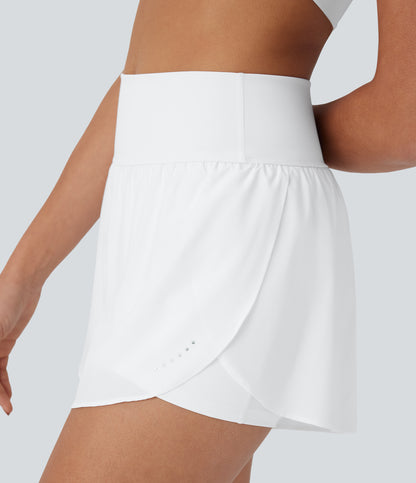 QuickDry Laufshorts mit hoher Taille, reflektierenden Punkten, überkreuztem Saum und 2-in-1-Taschen