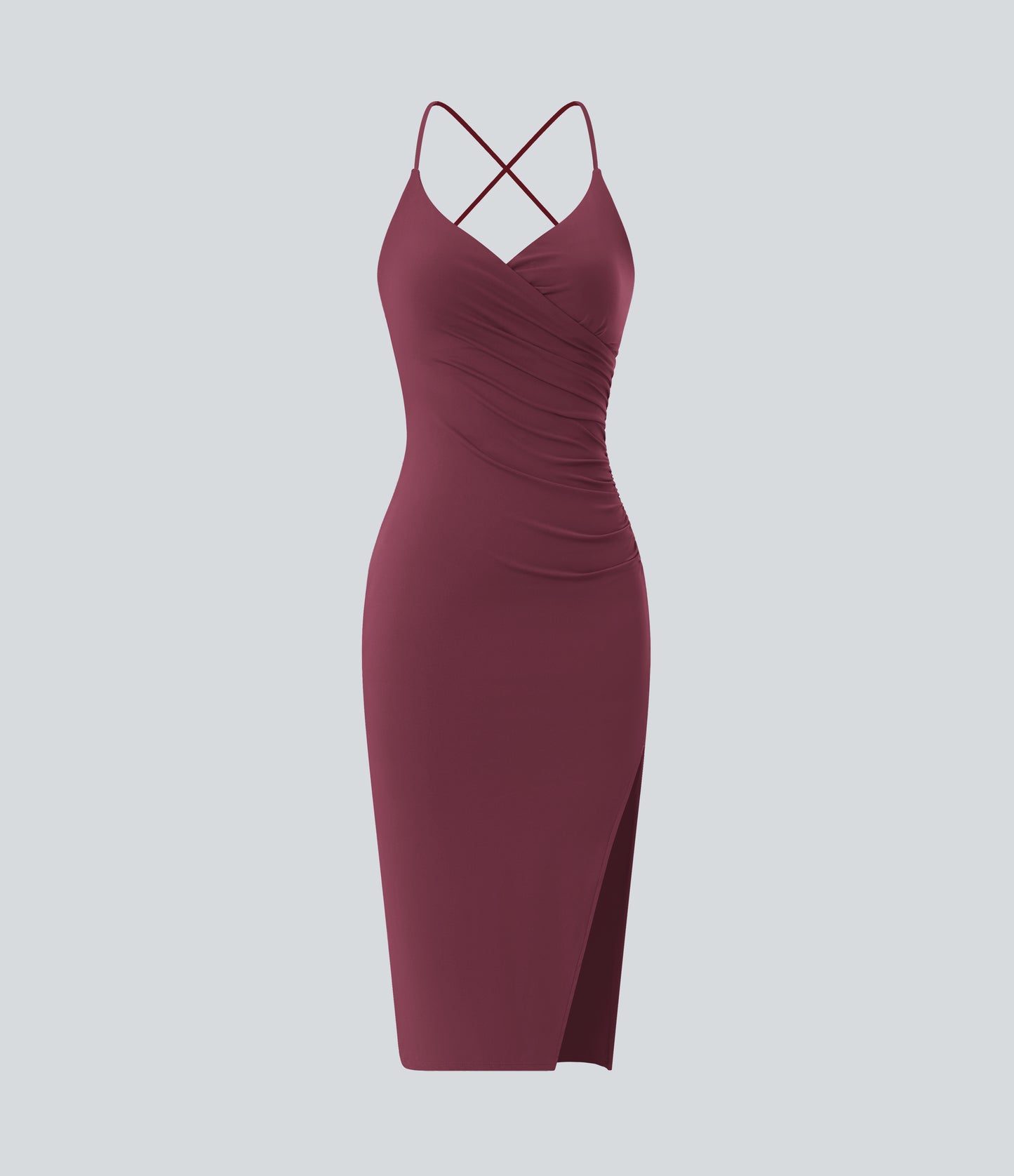 Crossover Ruched Lace Up Bodycon Cool Touch Dress-UPF50+