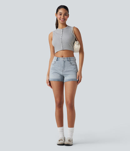 Mellomhøy midje med glidelåslommer og casual denimshorts 7,5 cm