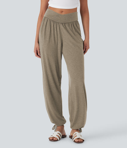 High Waisted Pocket Drawstring Casual Joggers