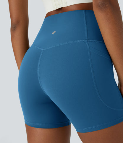 Høy midje magekontroll sidelommer formende treningsbiker shorts 12,5 cm