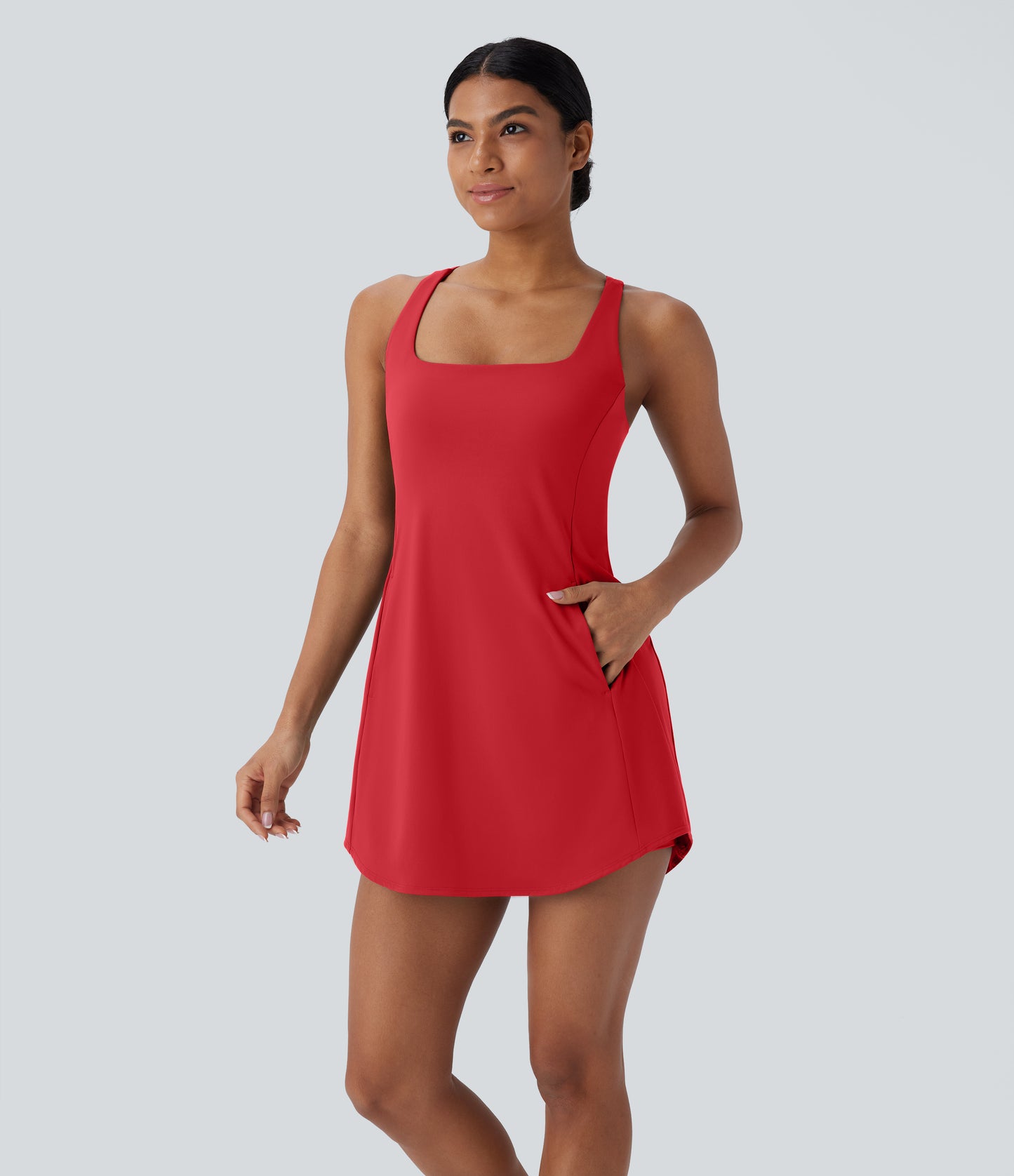 Cut Out Pocket 2-Piece Mini Yoga Active Dress