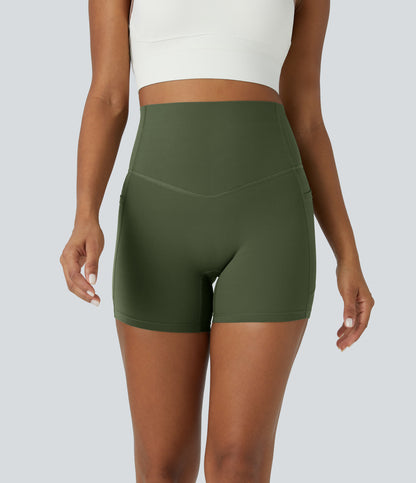Høy midje magekontroll sidelommer formende treningsbiker shorts 12,5 cm