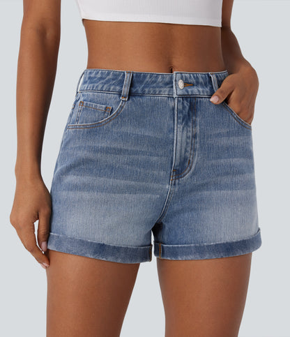 Mellomhøy midje med glidelåslommer og casual denimshorts 7,5 cm