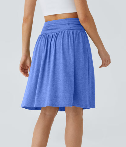High Waisted Ruched Pocket Flowy Skirt